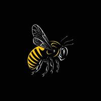 querida abelha vetor ilustração vintage estilo, vôo, asas amarelo, linha arte, logotipo, mel, ao ar livre