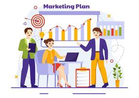marketing plano e o negócio estratégia vetor ilustração com eficaz Tempo planejamento e despesas crescimento dentro alvo plano desenho animado fundo Projeto