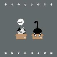 gato cabeça emoji vetor. vetor ilustração do a frente e costas do uma Preto gato sentado dentro uma cartão caixa em uma cinzento fundo.