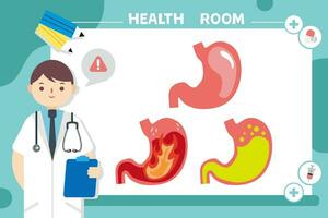 humano órgãos ilustração do vários estômago sintomas. cuidados de saúde vetor conceito. hospital funcionários Cuidado ilustração