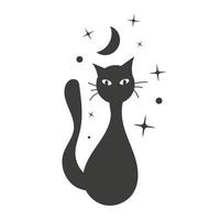 a silhueta de um gato preto místico vetor