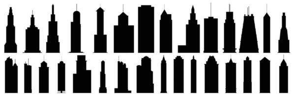grande coleção do arranha-céus silhueta. ampla ícones conjunto arranha-céu silhueta. o negócio centro silhueta isolado em branco fundo. vetor ilustração.