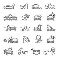 carro acidente ícones símbolos vetor