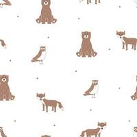 desatado padronizar fofa floresta animais. vetor ilustração fundo papel de parede para crianças com engraçado urso, Raposa coruja.