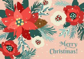 Natal e feliz Novo ano cartão com Natal árvore e flores na moda retro estilo. vetor Projeto modelo.