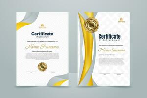 Prêmio industrial certificado modelo Projeto com cinzento e amarelo ornamento. vetor ilustração
