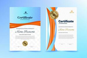 Prêmio brilhante certificado modelo Projeto com brilhante azul e laranja ornamento. vetor ilustração