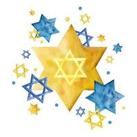 aguarela amarelo azul estrelas do david. judaico vetor ilustração para Hanukkah, purim, orgulhoso para estar judeu, Apoio, suporte e fique com Israel desenhos