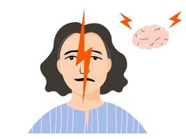 cérebro acidente vascular encefálico sintoma, inclinação em 1 lados do face. plano vetor ilustração.