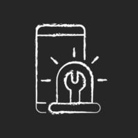 ícone de giz branco de reparos urgentes de telefone em fundo escuro vetor