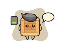 personagem mascote da caixa de madeira fazendo um gesto cansado vetor