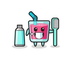 ilustração mascote de suco de morango com uma escova de dentes vetor