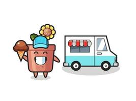 desenho de mascote de pote de girassol com caminhão de sorvete vetor