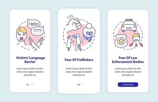 Tela da página de integração do aplicativo móvel para vítimas de tráfico humano vetor