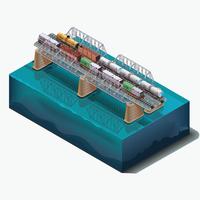 Vetor definido elementos, ponte ferroviária sobre o rio.