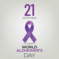 banner do dia mundial de alzheimer com fita roxa sobre fundo claro. vetor