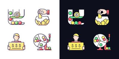 formatos de loteria conjunto de ícones de cores rgb de tema claro e escuro