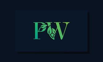 logotipo pw inicial em estilo folha mínimo vetor