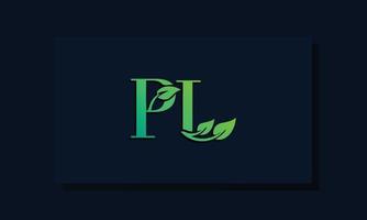 logotipo de pl inicial de estilo folha mínimo vetor