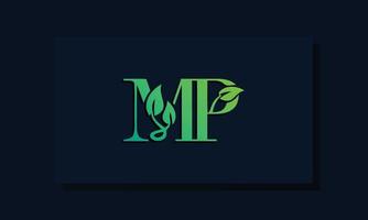 logotipo mp inicial em estilo folha mínimo vetor