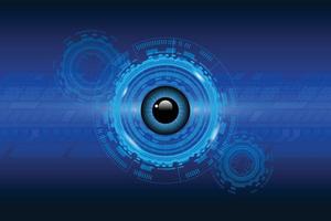 fundo de conceito de círculo de tecnologia futura de circuito cibernético de olhos azuis. vetor