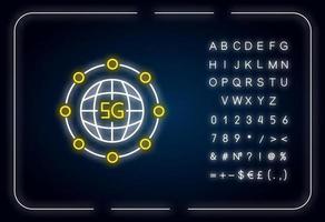 Ícone de luz neon de padrão global 5g vetor