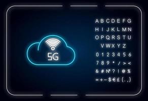 Ícone de luz de néon de serviço de nuvem 5g vetor