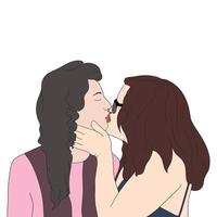 duas meninas se beijando, momento feliz de meninas, ilustração plana vetor