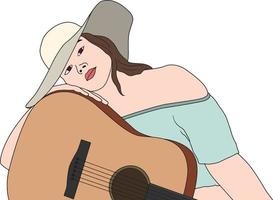 belas mulheres com guitarra em uma pose atraente. vetor