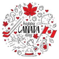 feliz dia nacional do Canadá, um conjunto de ícones de estilo doodle vetor