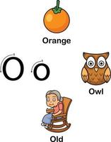 letra do alfabeto o-laranja, coruja, ilustração vetorial antiga vetor