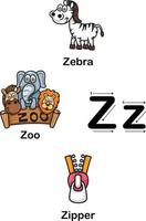 letra do alfabeto z zebra, zoológico, ilustração vetorial de zíper vetor