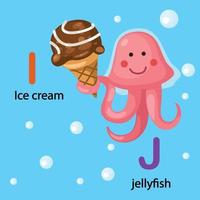 ilustração isolada letra do alfabeto i-sorvete, água-viva vetor