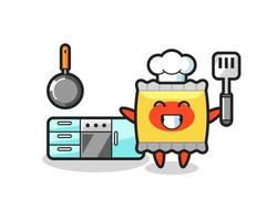 ilustração de personagem lanche enquanto um chef está cozinhando vetor