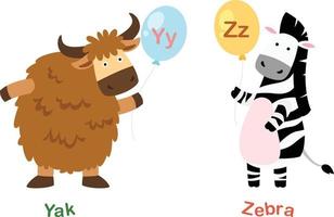 ilustração isolada da letra do alfabeto y-yak, z-zebra vetor