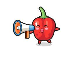 ilustração de personagem de pimentão vermelho segurando um megafone vetor
