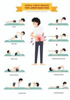 infográfico exercícios de fisioterapia para dor lombar vetor