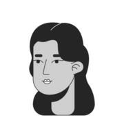 meio Oriental lindo mulher elegante Preto e branco 2d linha desenho animado personagem cabeça. ondulado cabelo bonita árabe fêmea isolado vetor esboço pessoa face. elegante monocromático plano local ilustração