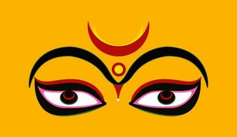 isto é uma lindo ilustração do senhor de Durga olhos com uma vermelho meio vermelho lua. vetor