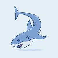 fofa Tubarão peixe desenho animado ilustração, fofa mar animal desenho animado vetor