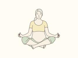grávida mulher fazendo ioga meditação simples coreano estilo ilustração vetor