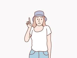 eureka inteligente menina obteve a idéia levantando dedo apontando em topo simples coreano estilo ilustração vetor