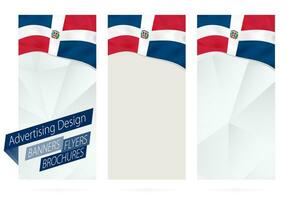 Projeto do bandeiras, panfletos, brochuras com bandeira do dominicano república. vetor