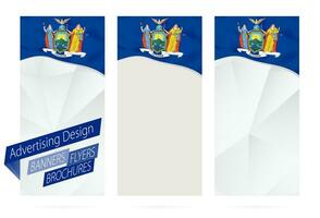 Projeto do bandeiras, panfletos, brochuras com Novo Iorque Estado bandeira. vetor