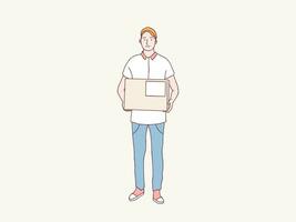 sorridente Entrega correio aguarde pacote parcela caixa Remessa serviço simples coreano estilo ilustração vetor