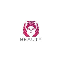 beleza de mulher natural com design de ícone de logotipo de estilo de linha vetor plano