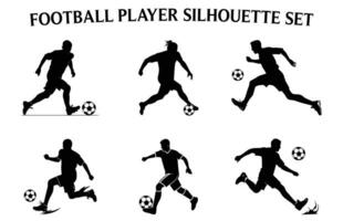 livre futebol jogador silhueta vetor clipart pacote, Preto silhuetas do futebol jogadoras dentro diferente poses