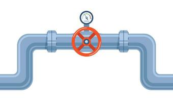 tubo do água com válvula e metro do pressão. construção do aço tubo. vetor ilustração.