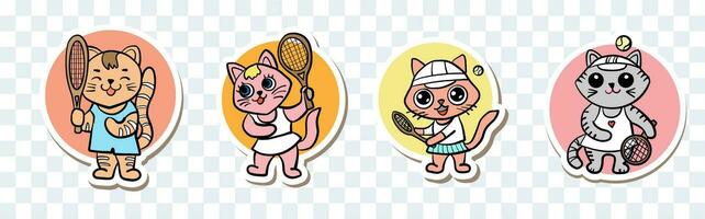 fofa gato jogando tênis vetor ilustração isolado mascote