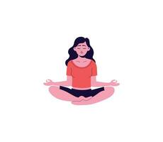 bonita desenho animado iogue mulher e o negócio homem sentado dentro lótus posição com fechadas olhos vetor gráfico ilustração. pessoas praticando ioga harmonia meditar isolado em branco fundo